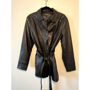 Kathy ireland leather trenchcoat snapbutton